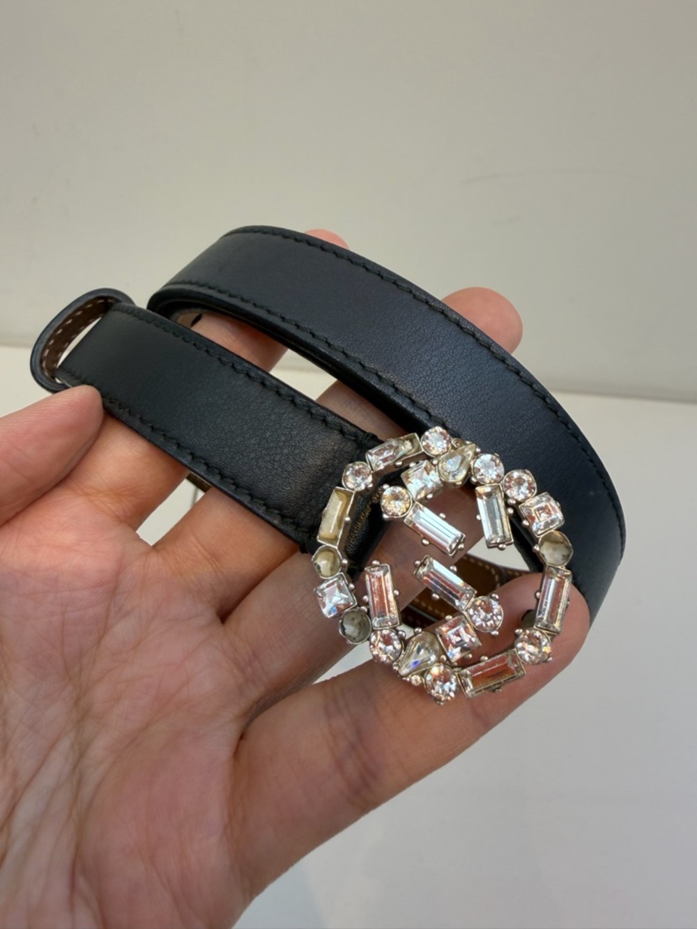 Gucci Crystal Buckle Black Leather Women's Belt size 2*89cm - Picture 4 of 6